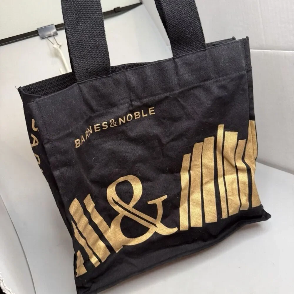 Barnes & Noble Canvas Tote Bag Black and Gold 14